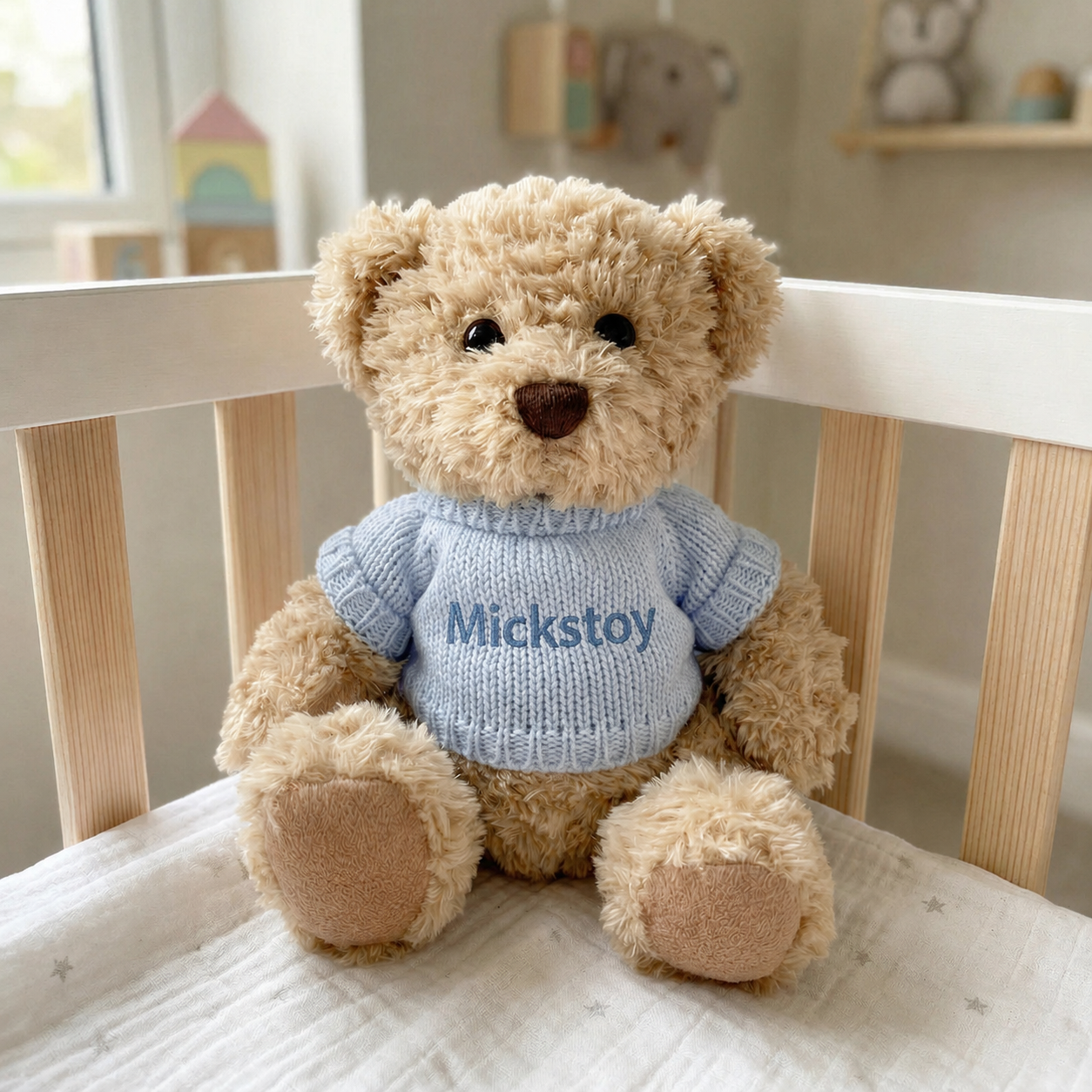 Mickstoy Soft Teddy Bear Plush Toy with Blue Knitted Sweater