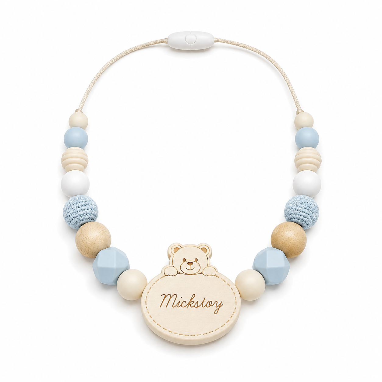 Mickstoy Personalised Baby Bead Necklace with Teddy Charm