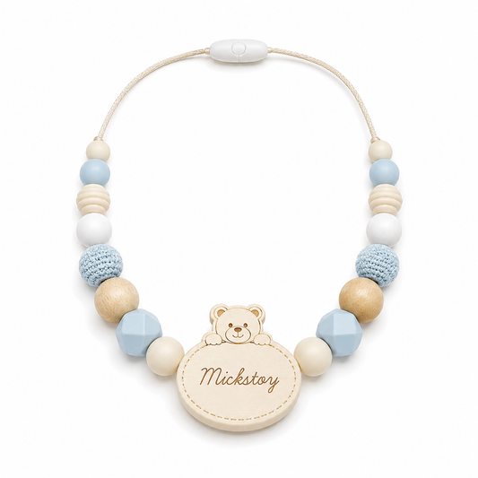 Mickstoy Personalised Baby Bead Necklace with Teddy Charm