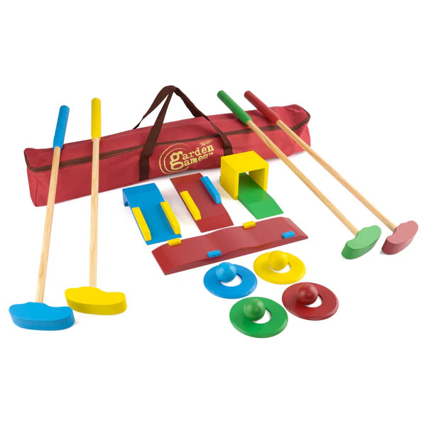 Kids Wooden Croquet Game Set with Colourful Mallets, Balls and Obstacles